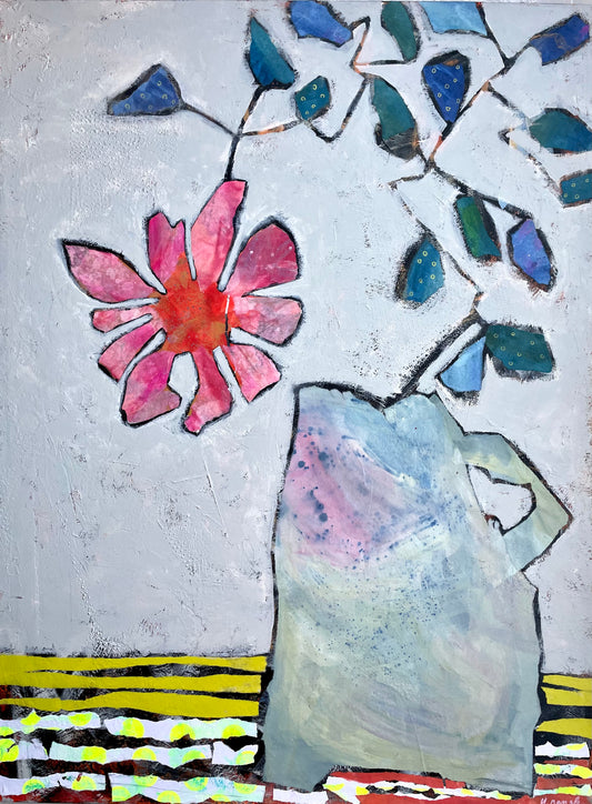 “Blooming Brave” $1400  -mixed media painted paper collage and acrylic paint on gallery depth (1 1/2") canvas