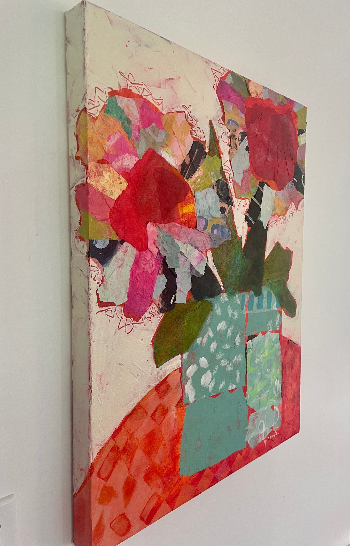 "Capturing Excitement in a Teal Vase"  $670.00 - 18"x 24" Mixed media on gallery depth canvas