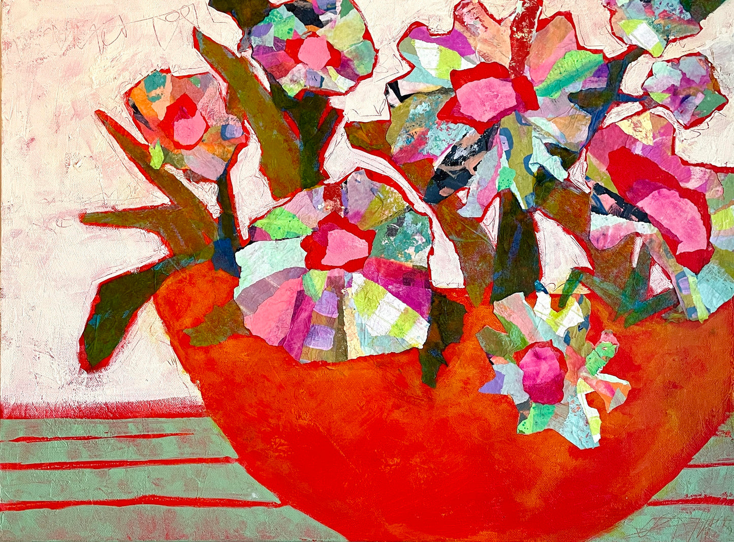 "Capturing Spring in an Orange Bowl"  $670 - 24"x 18" Mixed media on gallery depth canvas