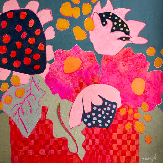 “Pink Poppies” $2600 - 48”x 48” Acrylic paint on gallery depth canvas