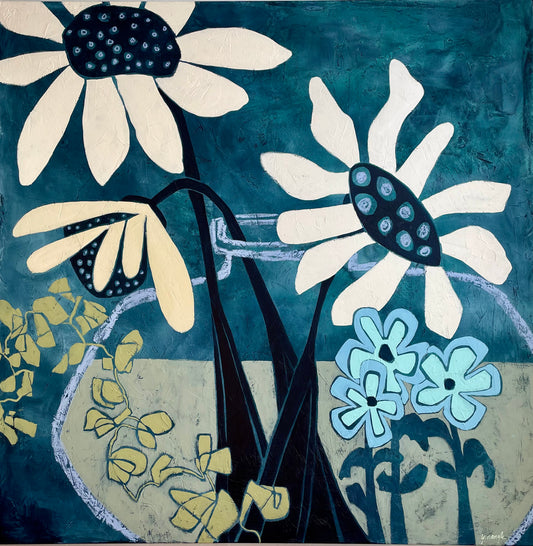 “Black-Eyed Daisies” $2600 - 48”x 48” Acrylic paint on gallery depth canvas