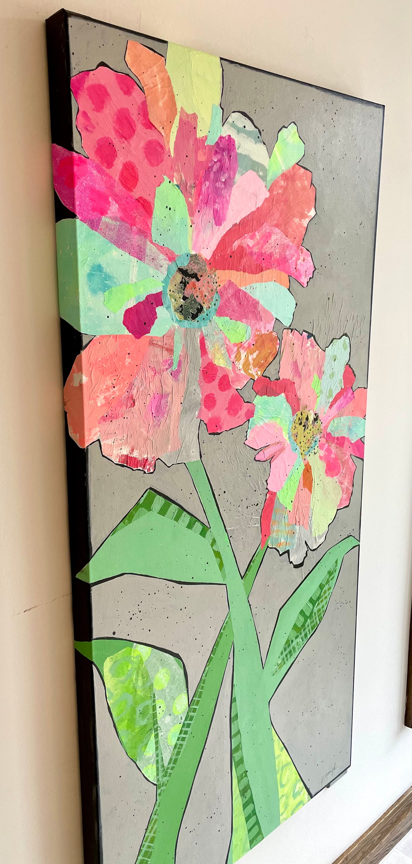 "Two Pink Beauties" 24"x 48" $1260 Mixed media on gallery depth canvas