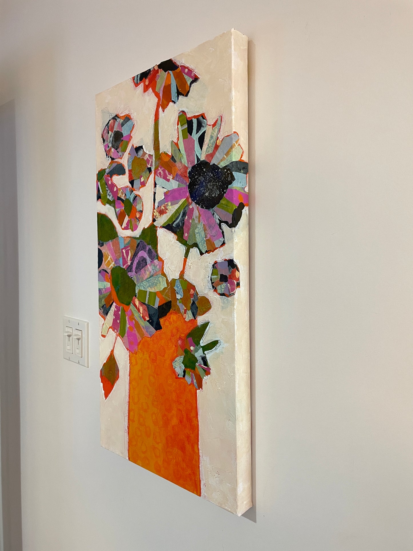 "Capturing Wonder in an Orange Vase"  $650 - 15"x 30" Mixed media on gallery depth canvas