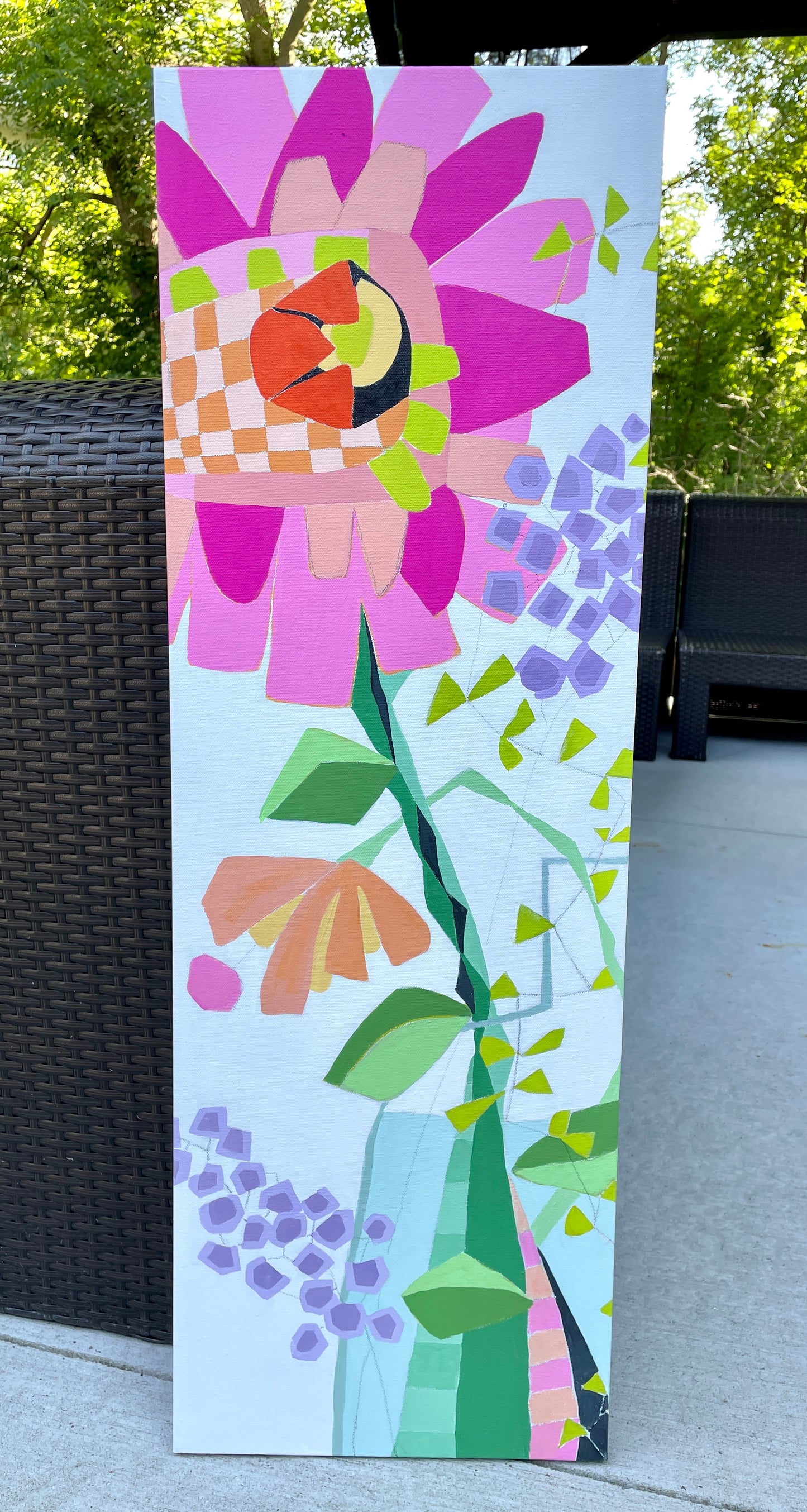 "Escaping the Vase Pink Passion" $840 - Acrylic painting on gallery depth (1 1/2") canvas